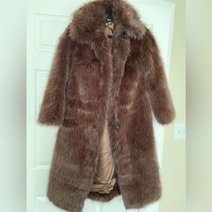 NastyGal brown long fur coat